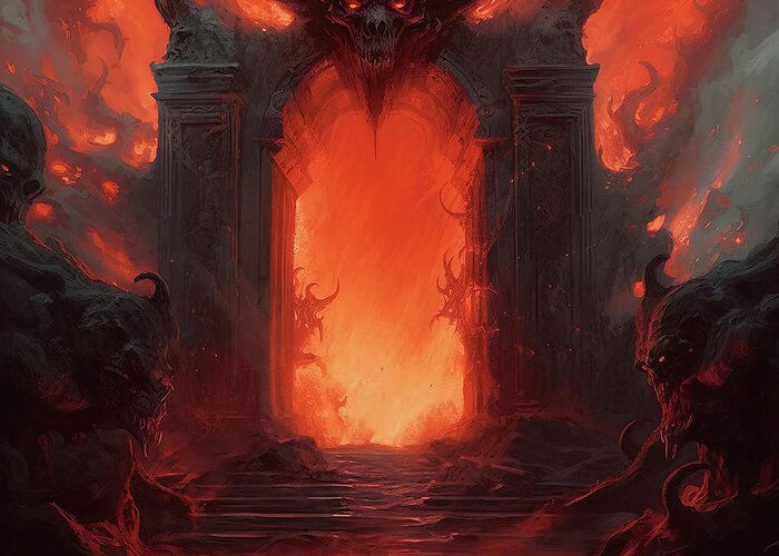 Hell Greeting Card featuring the painting At the Gates of Hell, 10 by AM FineArtPrints