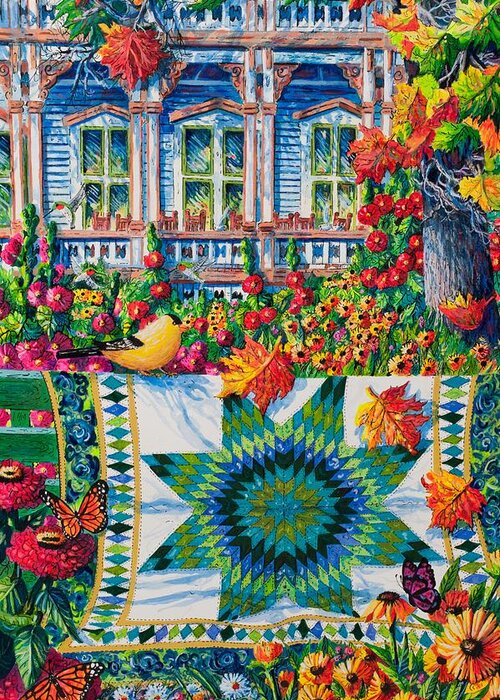 Quilt Greeting Card featuring the painting Athenaeum Autumn by Diane Phalen
