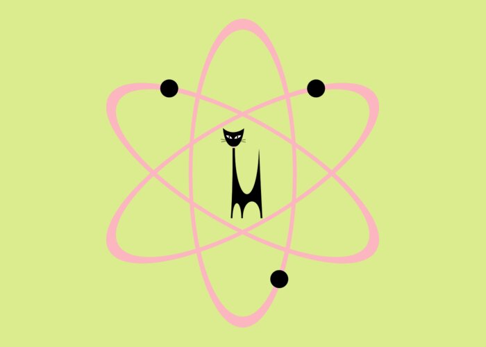 Atomic Cat Greeting Card featuring the digital art Atom Cat in Pink Transparent Background by Donna Mibus