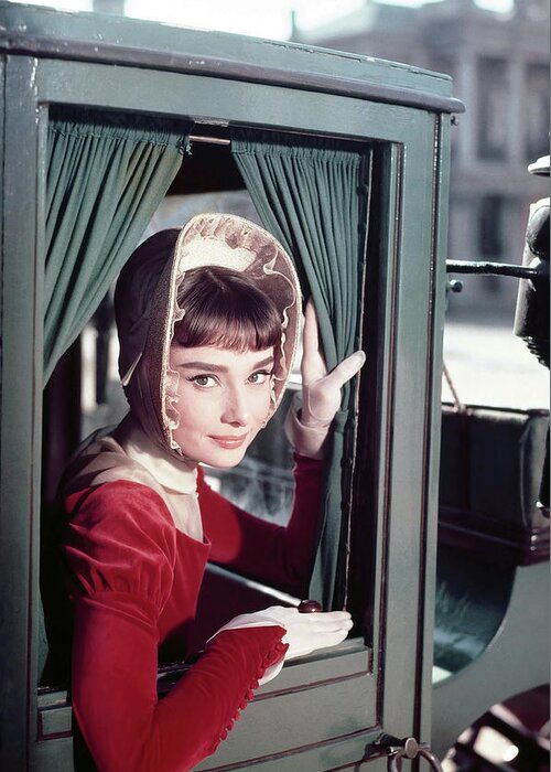Audrey Hepburn Greeting Card featuring the photograph AUDREY HEPBURN in WAR AND PEACE -1955-, directed by KING VIDOR. by Album