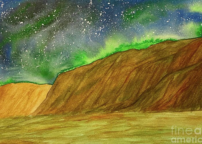 Aurora Greeting Card featuring the painting Aurora over the Foothills by Lisa Neuman