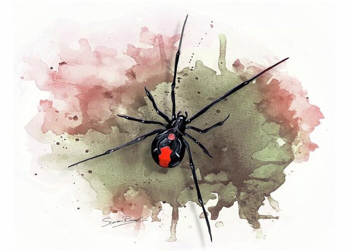 Art Greeting Card featuring the painting Australian Redback Spider by Simon Read