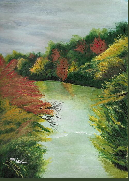 River Greeting Card featuring the painting Autum River by David Bigelow
