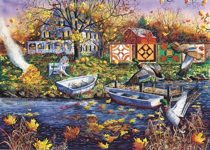 Autumn Landscape Greeting Card featuring the painting Autumn Blessings by Diane Phalen