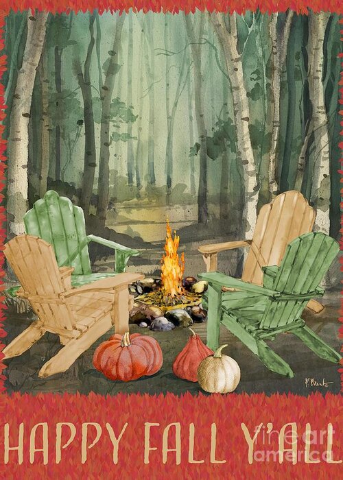 Watercolor Greeting Card featuring the painting Autumn Campfire Vertical I by Paul Brent