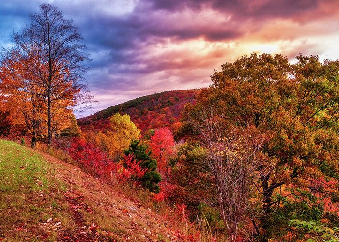 Fall Greeting Card featuring the photograph Autumn Colorful Mountain Colorful Sky by Dan Carmichael