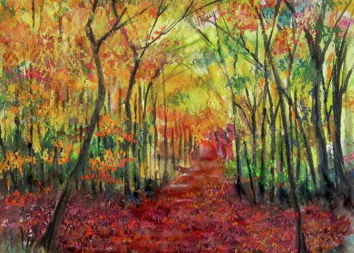 Autumn Forest Greeting Card featuring the painting Autumn Forest Sunlight by Jean Batzell Fitzgerald