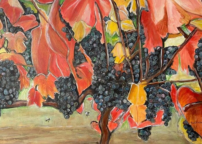 Vineyard Greeting Card featuring the painting Autumn Grapes by Denice Palanuk Wilson