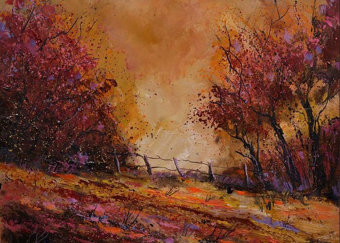 Landscape Greeting Card featuring the painting Autumn light by Pol Ledent