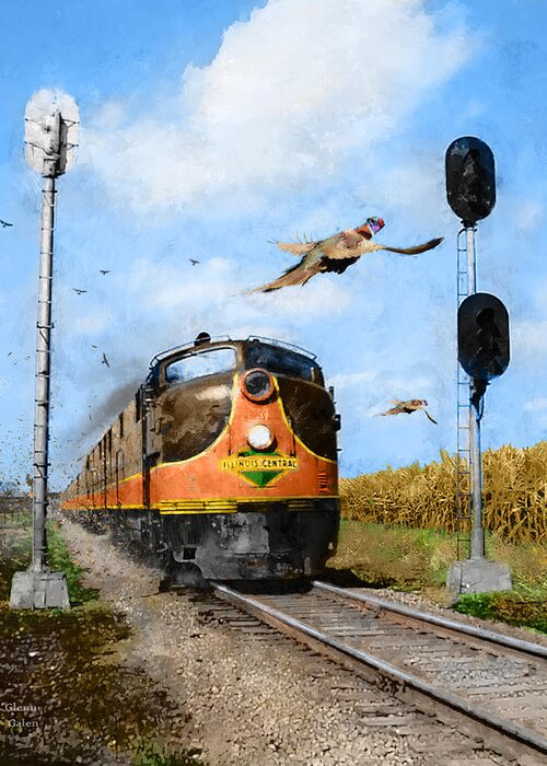 Railroad Art Greeting Card featuring the painting Autumn Locomotive - The Land O Corn by Glenn Galen