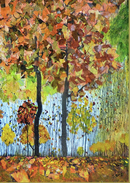 Abstract Greeting Card featuring the painting Autumn Mosiac by Sharon Williams Eng