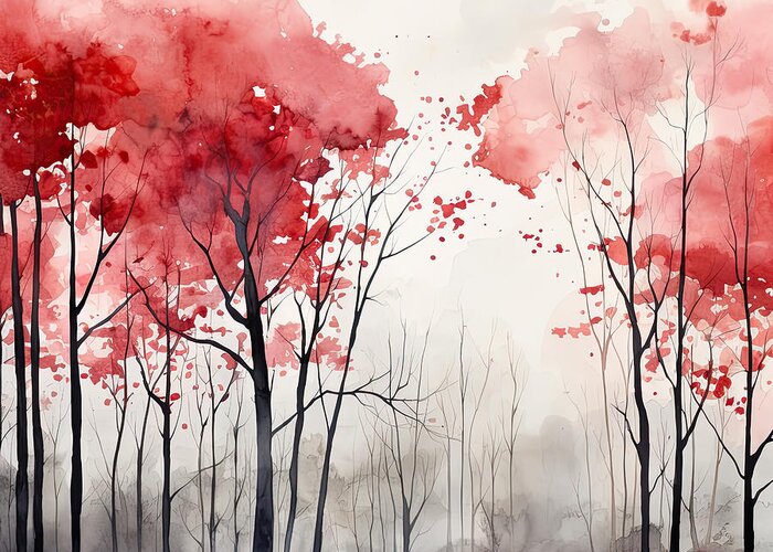 Red And Gray Greeting Card featuring the photograph Autumn Paradise - Autumn Minimalist Art by Lourry Legarde