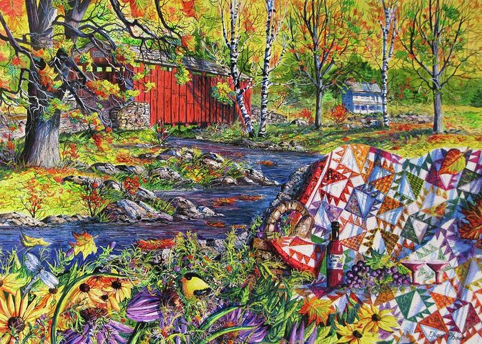 Autumn Greeting Card featuring the painting Autumn Picnic by Diane Phalen