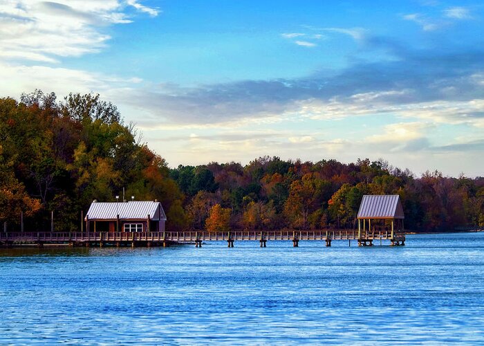 Autumn Greeting Card featuring the photograph Autumn Pier by Laura Vilandre