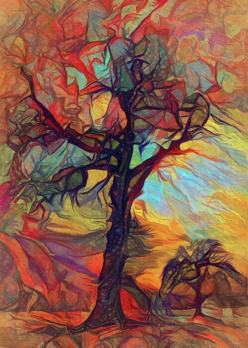 Abstract Trees Greeting Card featuring the digital art Autumn Trees Abstract Art by Peggy Collins