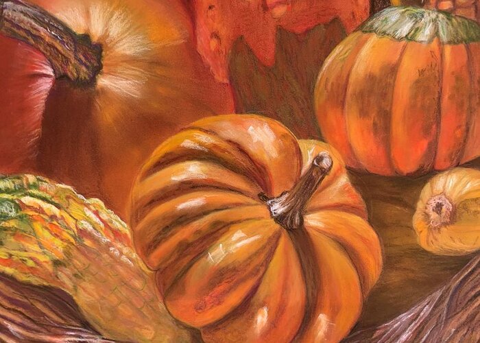 Autumn Greeting Card featuring the pastel Autumn's Bounty by Juliette Becker
