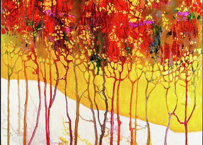Abstract Greeting Card featuring the digital art Autumns Last Mosaic - Abstract Contemporary Acrylic Painting by Sambel Pedes