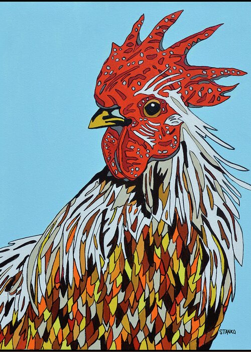 Rooster Chickens Farm Animals Birds Greeting Card featuring the painting Autumnus by Mike Stanko