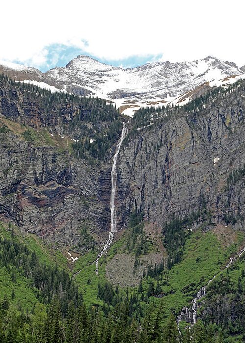 Avalanche Falls Greeting Card featuring the photograph Avalanche Falls - Glacier National Park by Richard Krebs