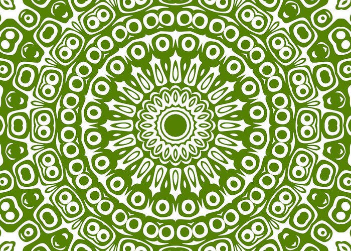 Avocado Greeting Card featuring the digital art Avocado Green on White Mandala Kaleidoscope Medallion Flower by Mercury McCutcheon