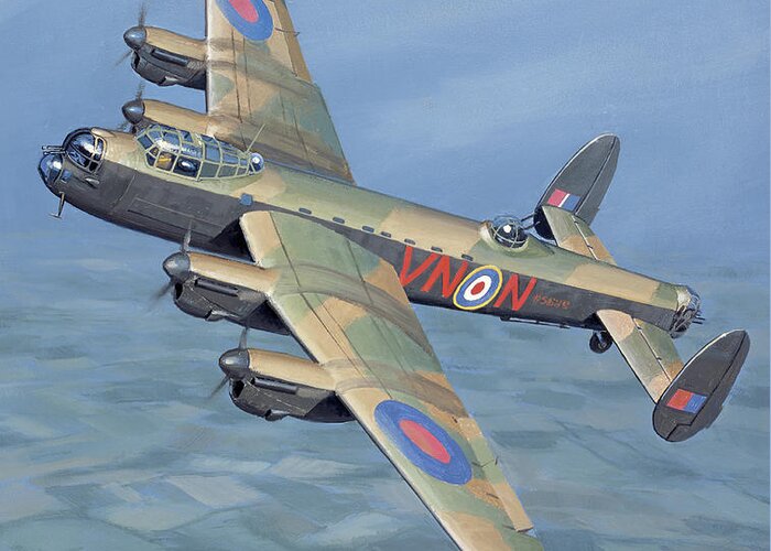 Aviation Greeting Card featuring the painting Avro Lancaster by Jack Fellows