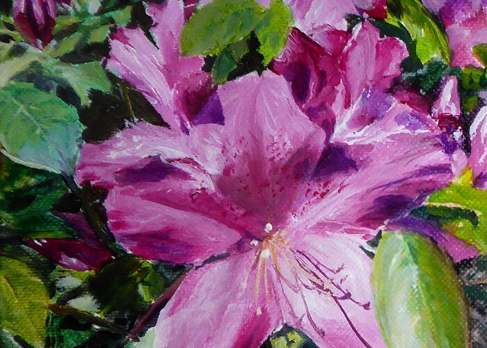 Flower Greeting Card featuring the painting Azaleas by Merana Cadorette