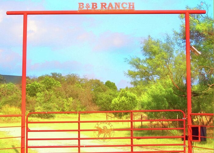 Ranch Greeting Card featuring the digital art B and B Ranch Gate by Audreen Gieger