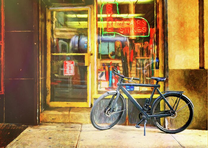 New York Greeting Card featuring the photograph B and B Shoe Bicycle by Craig J Satterlee
