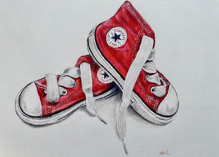 Converse Greeting Card featuring the painting Baby Chucks by Kathy Laughlin
