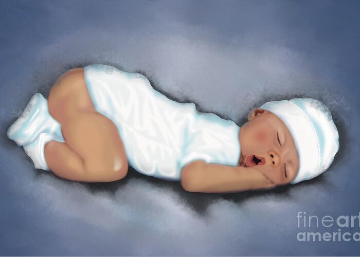 Baby Greeting Card featuring the painting Baby in dreams by Remy Francis