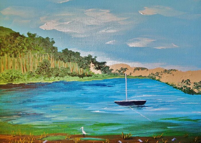 Bay Greeting Card featuring the painting Back Bay from Back Bay Inn Los Osos Ca by Katherine Young-Beck