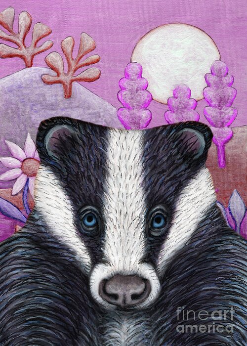 Badger Greeting Card featuring the painting Badger Moon by Amy E Fraser