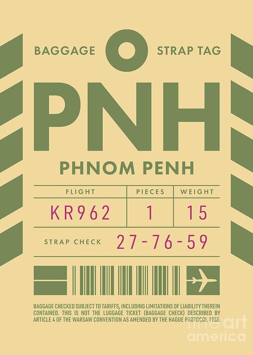 Airline Greeting Card featuring the digital art Baggage Tag D - PNH Phnom Penh Cambodia by Organic Synthesis