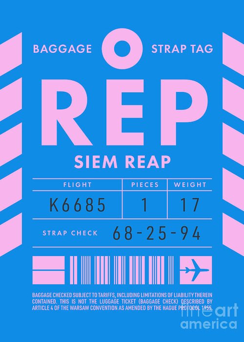Airline Greeting Card featuring the digital art Baggage Tag D - REP Siem Reap Cambodia by Organic Synthesis