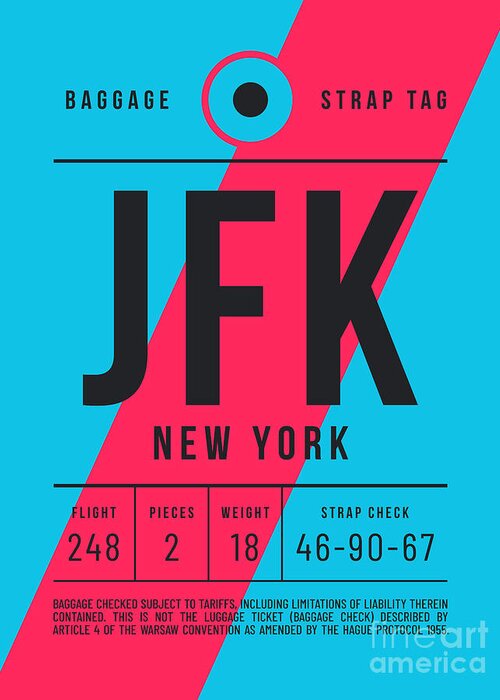 Airline Greeting Card featuring the digital art Baggage Tag E - JFK New York USA by Organic Synthesis