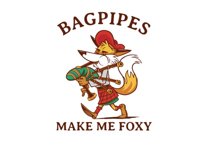Bagpipe Greeting Card featuring the digital art Bagpipes make me Foxy Bagpipe Fox by Me