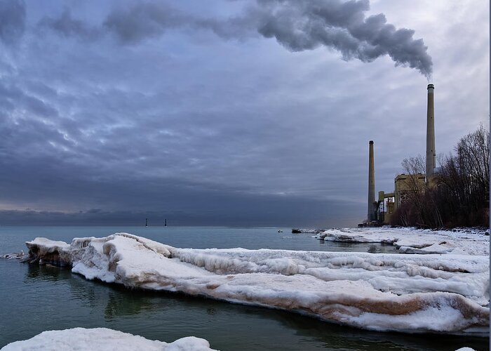 Sheboygan Greeting Card featuring the photograph Balance of Power - Aliant Edgewater power plant at Sheboygan WI on Lake Michigan shoreline by Peter Herman
