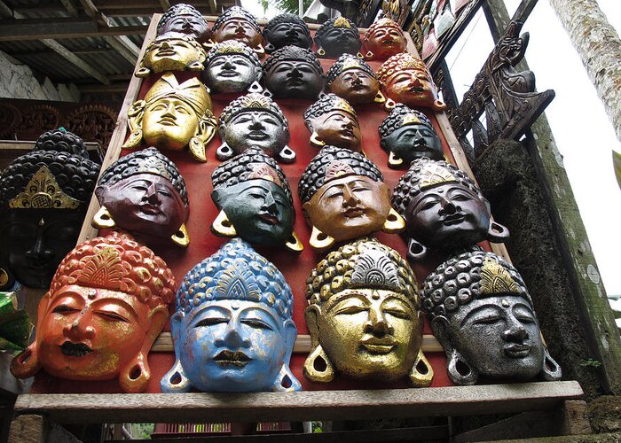 Asia Greeting Card featuring the photograph Balinese Masks by Mark Egerton
