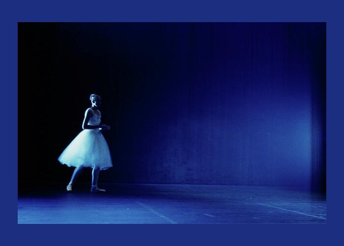 Ballerina Greeting Card featuring the photograph Ballerina on a Deep Blue Stage by Thomas Dans