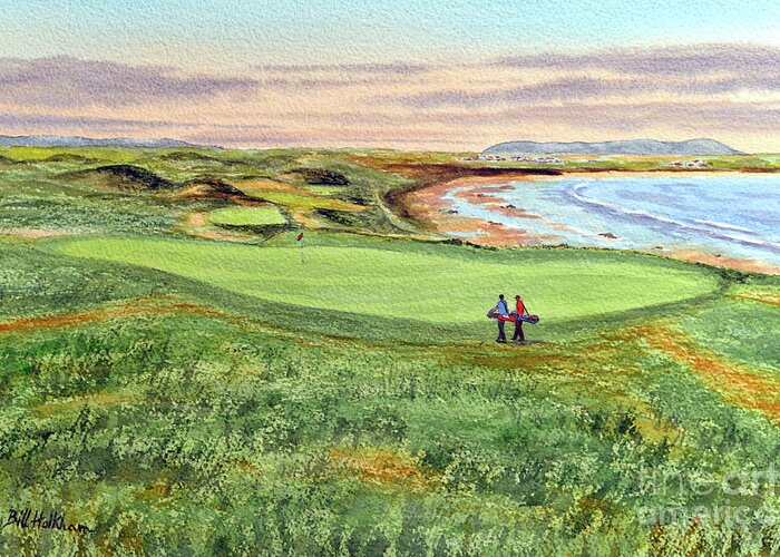 Ballybunion Golf Course Painting Greeting Card featuring the painting Ballybunion Golf Course County Kerry Ireland 10th Green by Bill Holkham
