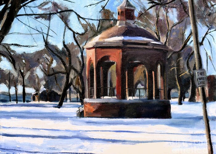 South Boston Greeting Card featuring the painting Bandstand in Snow by Deb Putnam