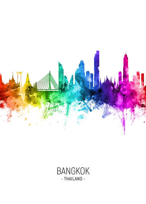 Bangkok Greeting Card featuring the digital art Bangkok Thailand Skyline #50 by Michael Tompsett