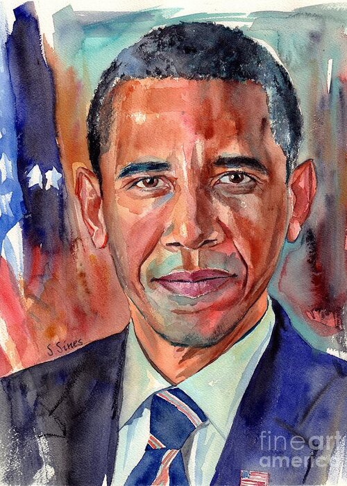 Barack Obama Greeting Card featuring the painting Barack Obama by Suzann Sines