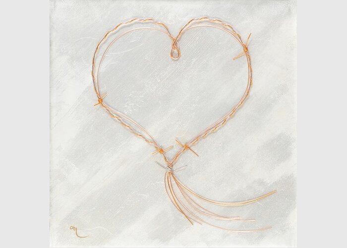 Heart Greeting Card featuring the painting Barbed Heart-Gold Pink by Tamara Nelson
