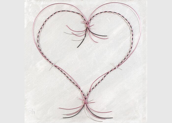 Heart Greeting Card featuring the mixed media Barbed Heart-Pink on White by Tamara Nelson