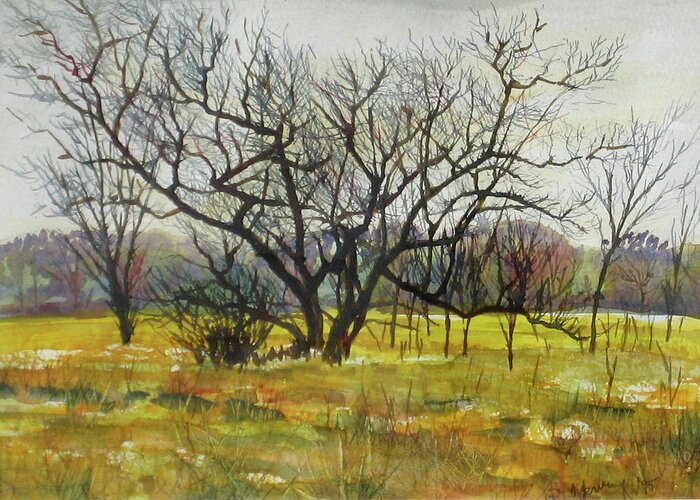 Landscape Greeting Card featuring the painting Bare Trees by Douglas Jerving
