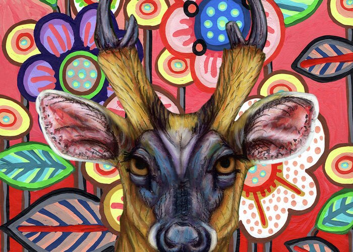 Deer Greeting Card featuring the painting Barking Deer Floral by Amy E Fraser