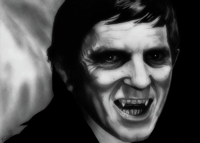 Vampire Barnabas Greeting Card featuring the drawing Barnabas - Black and White Edition by Fred Larucci