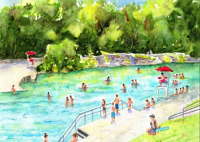 Austin Greeting Card featuring the painting Barton Springs Pool by Carlin Blahnik CarlinArtWatercolor