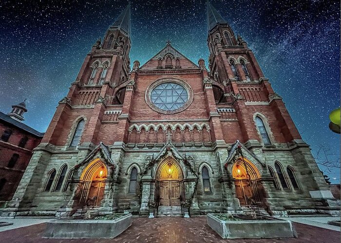 Detroit Greeting Card featuring the photograph Basilica of Ste. Anne de Detroit IMG_7462-SKY by Michael Thomas